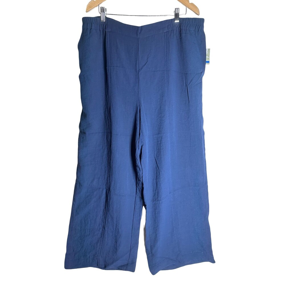 NWT John Mark Women's Wide Leg Pants Blue Elastic Waist Rayon High Rise Size XL